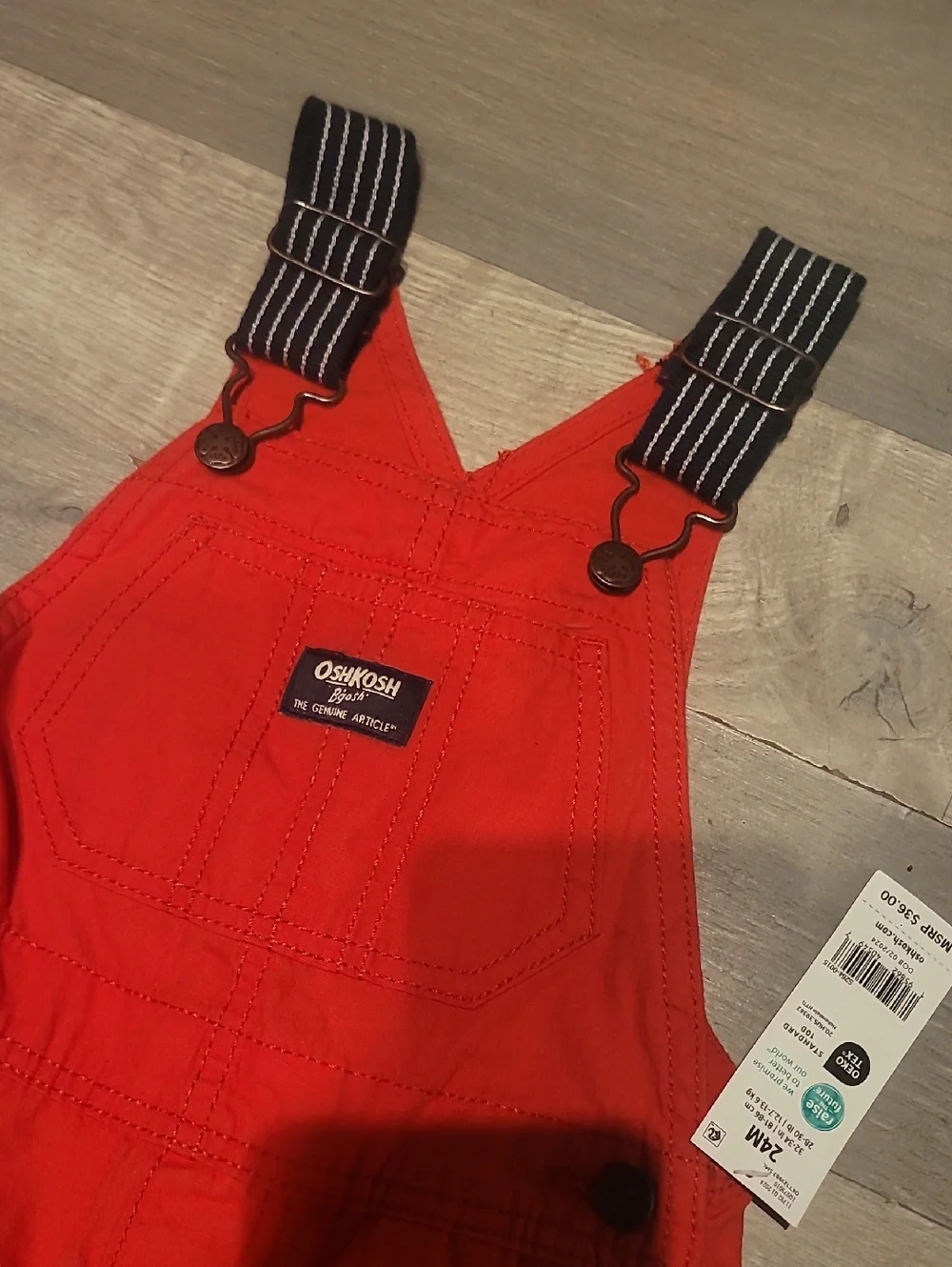 NWT OshKosh B'gosh Woven Shortalls Adjustable Striped Straps Toddlers 24 Months